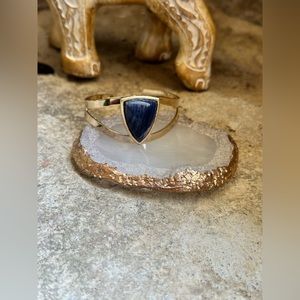 Gold Simulated Sodalite Gemstone Cuff Bracelet